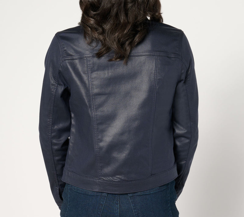 nicole by Nicole Miller Coated Denim Jacket-Navy — View 4
