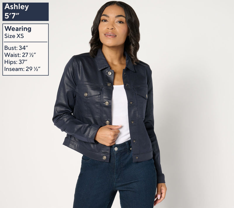 nicole by Nicole Miller Coated Denim Jacket-Navy — View 5