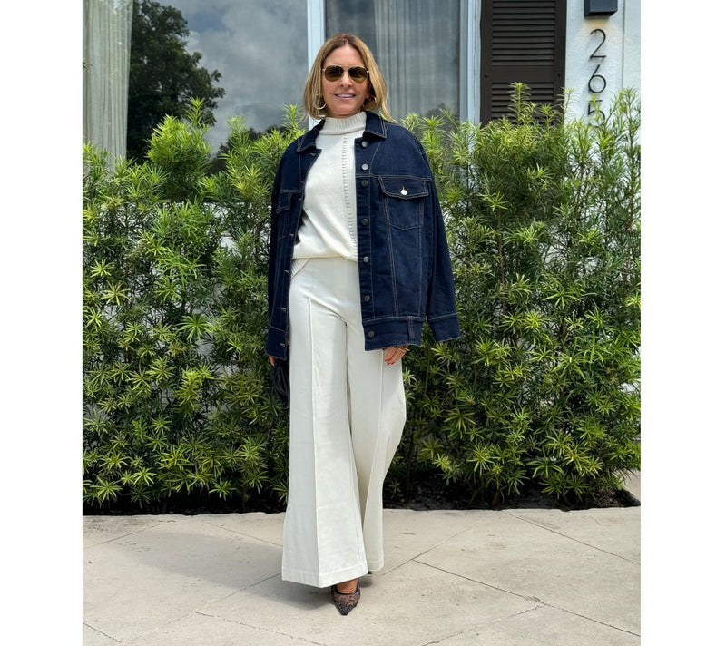 Peace Love World Regular Ponte Wide Flare Pant with Front Seam — View 12