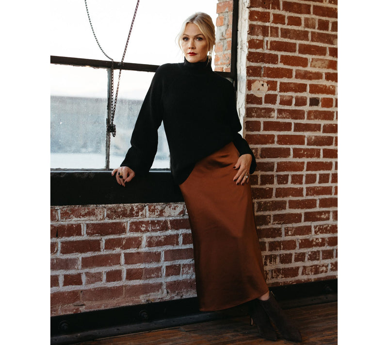 Me by Jennie Garth Petite Brookline Satin Midi Skirt — View 14