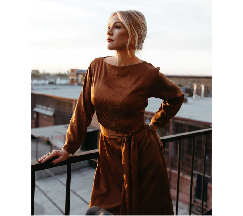 Me by Jennie Garth Regular Chelsea Satin Dress with Self Tie — View 14