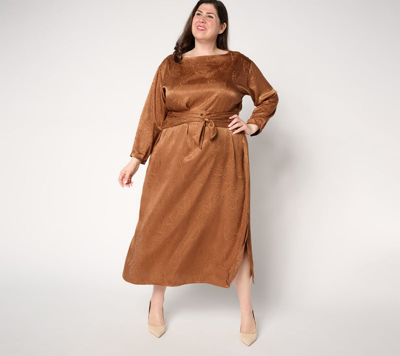 Me by Jennie Garth Petite Chelsea Satin Dress with Self Tie — View 5