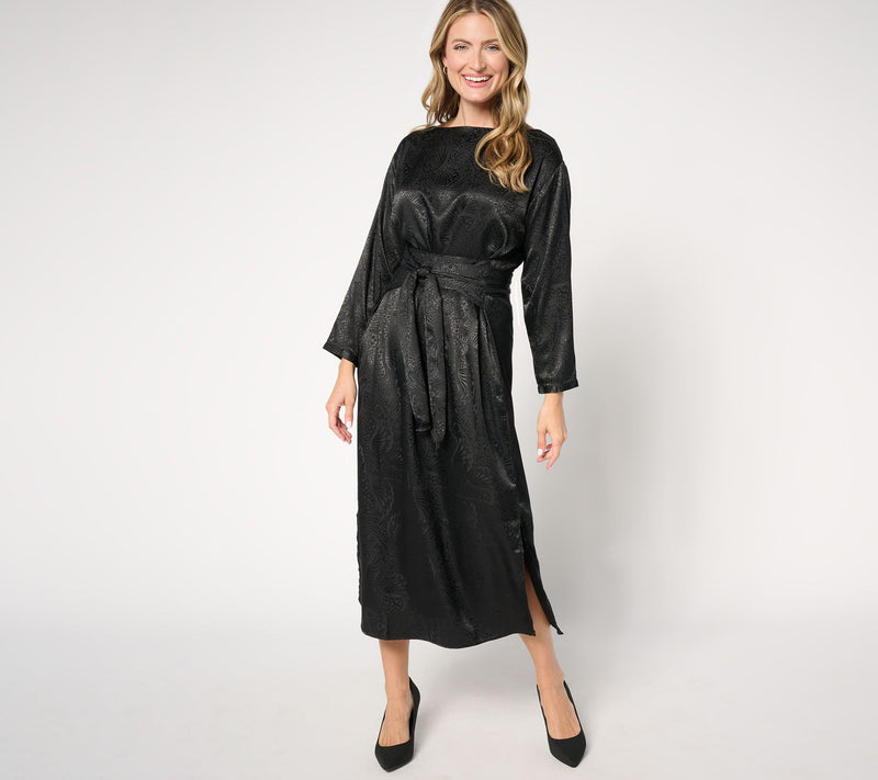 Me by Jennie Garth Petite Chelsea Satin Dress with Self Tie — Main view