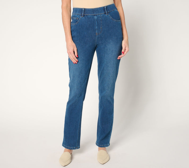 Isaac Mizrahi Live! Regular Knit Denim Straight-Leg Pull-On Jeans — Main view
