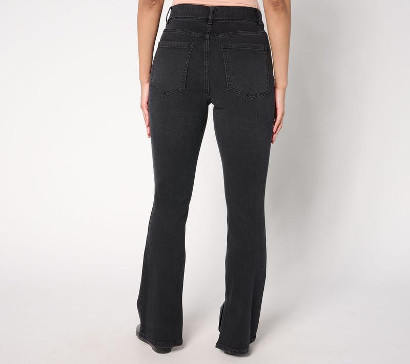 Isaac Mizrahi Live! Regular Black Denim Slim Bootcut Jeans w/ Slits — View 4