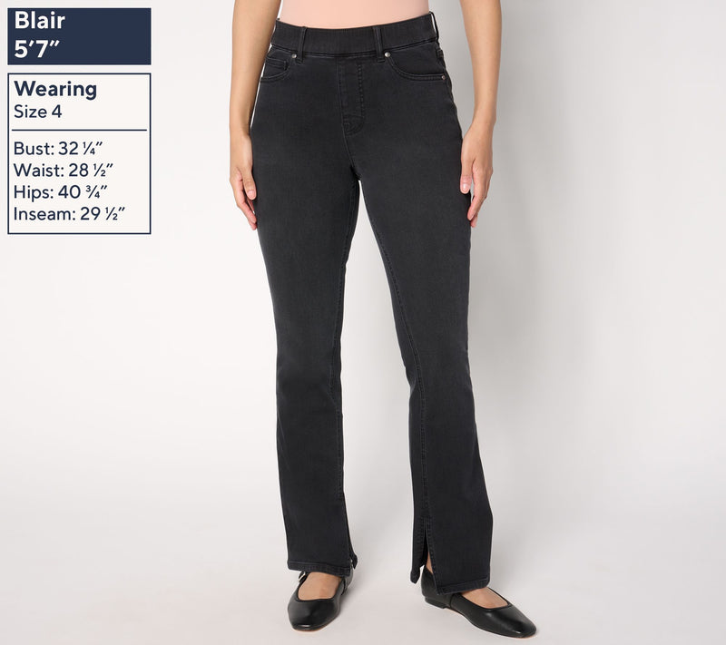 Isaac Mizrahi Live! Petite Black Denim Slim Bootcut Jeans w/ Slits — View 3