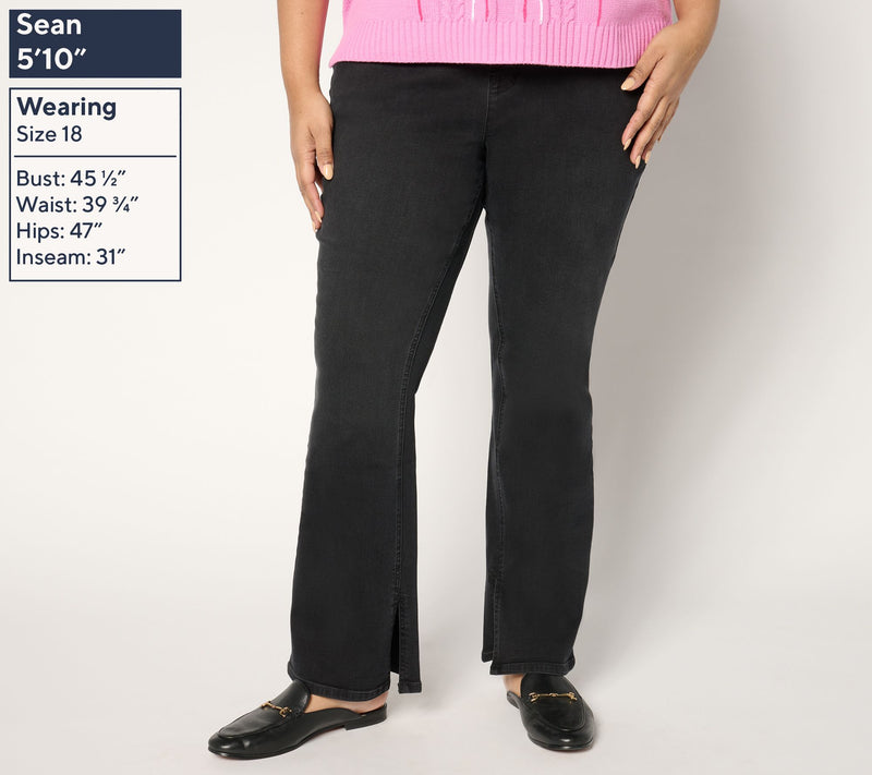 Isaac Mizrahi Live! Petite Black Denim Slim Bootcut Jeans w/ Slits — View 2