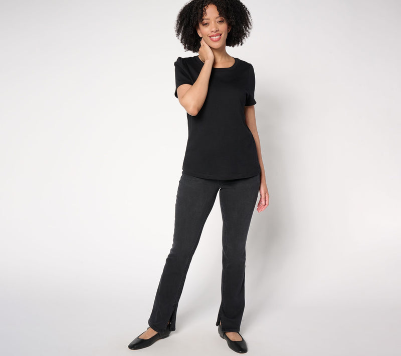 Isaac Mizrahi Live! Petite Black Denim Slim Bootcut Jeans w/ Slits — View 5