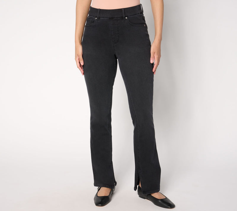 Isaac Mizrahi Live! Petite Black Denim Slim Bootcut Jeans w/ Slits — Main view