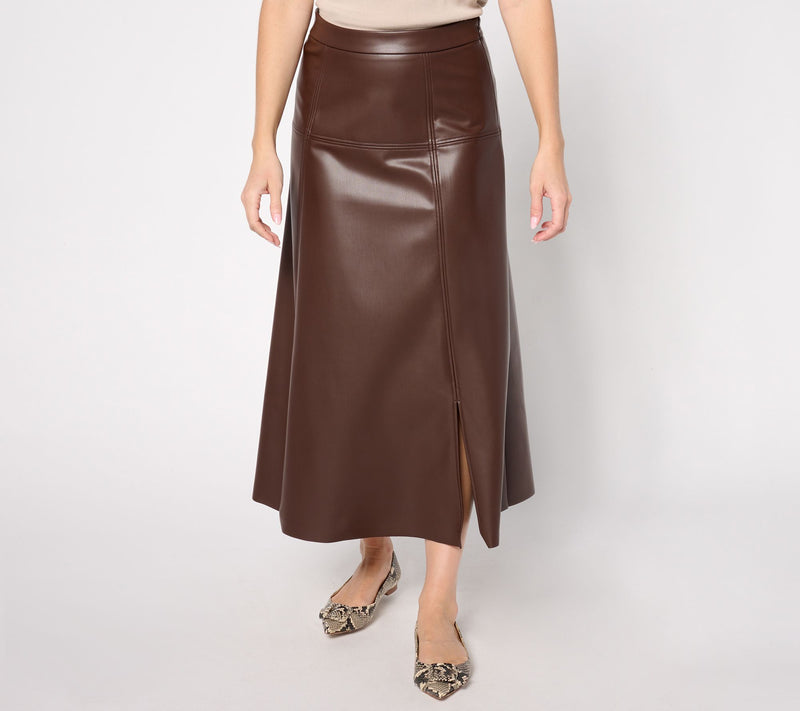 Peace Love World Black Label Petite Faux Leather A-Line Skirt — Main view