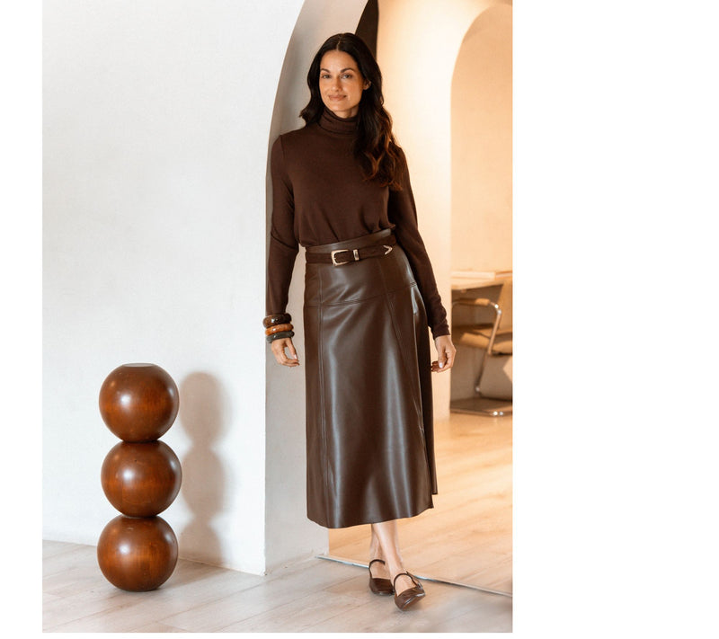 Peace Love World Black Label Petite Faux Leather A-Line Skirt — View 11