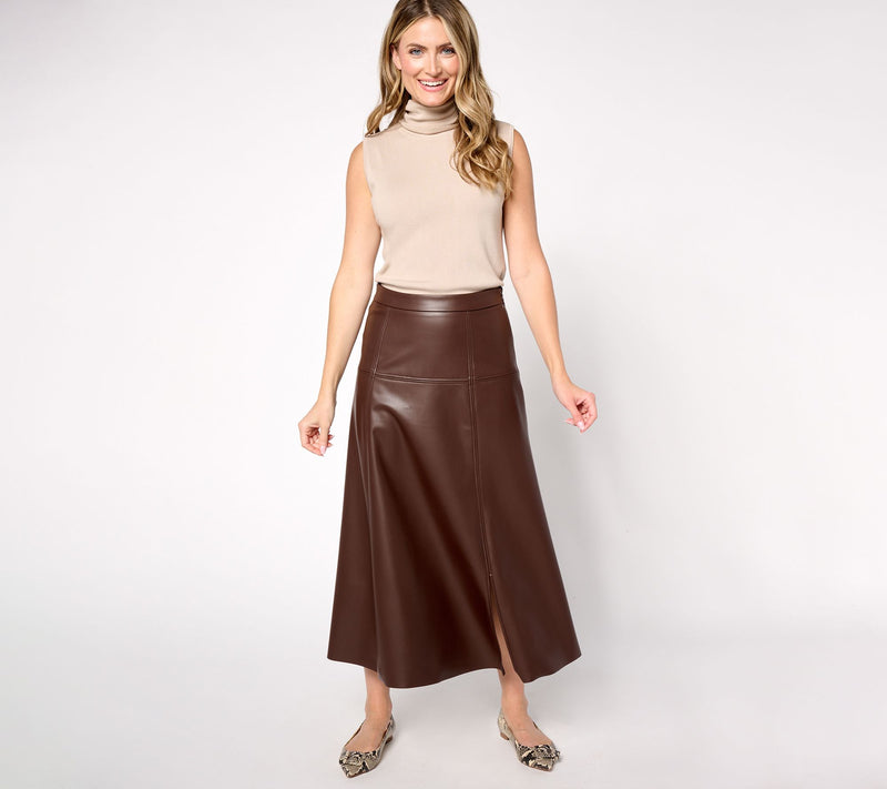 Peace Love World Black Label Petite Faux Leather A-Line Skirt — View 8