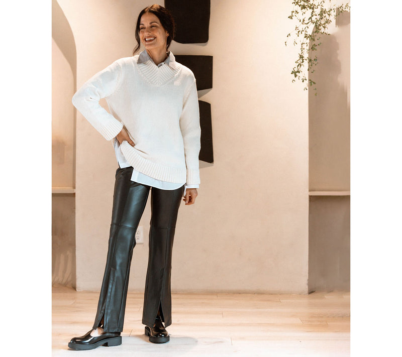 Peace Love World Black Label Regular Faux Leather Flare Pant — View 7