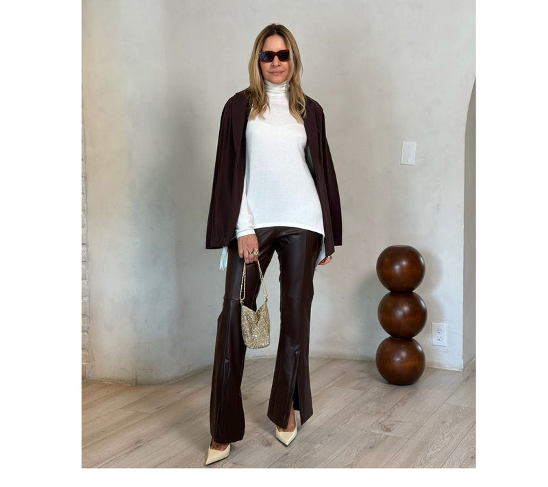 Peace Love World Black Label Regular Faux Leather Flare Pant — View 6