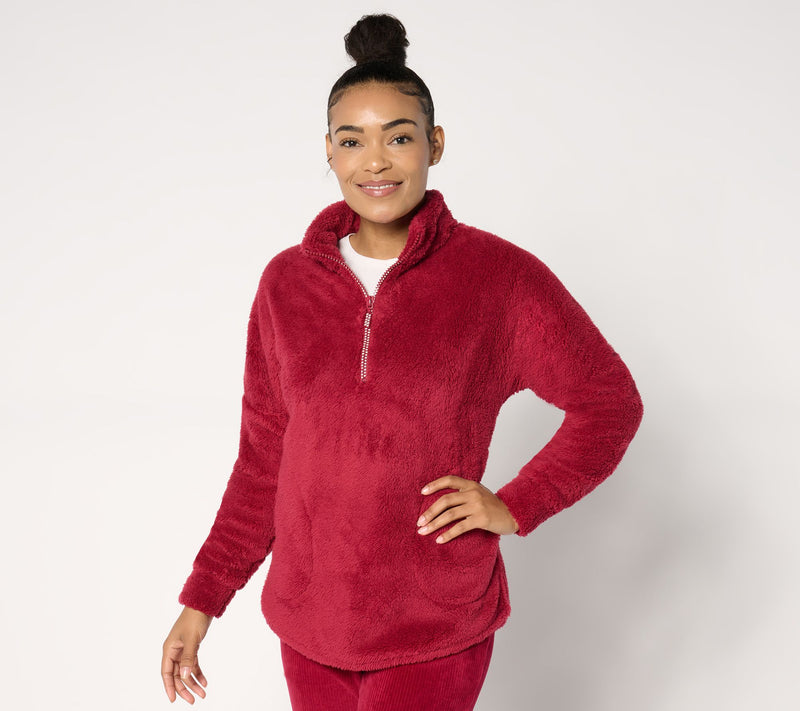 Quacker Factory Cozy Season Sherpa Fleece Half-Zip Top — Main view
