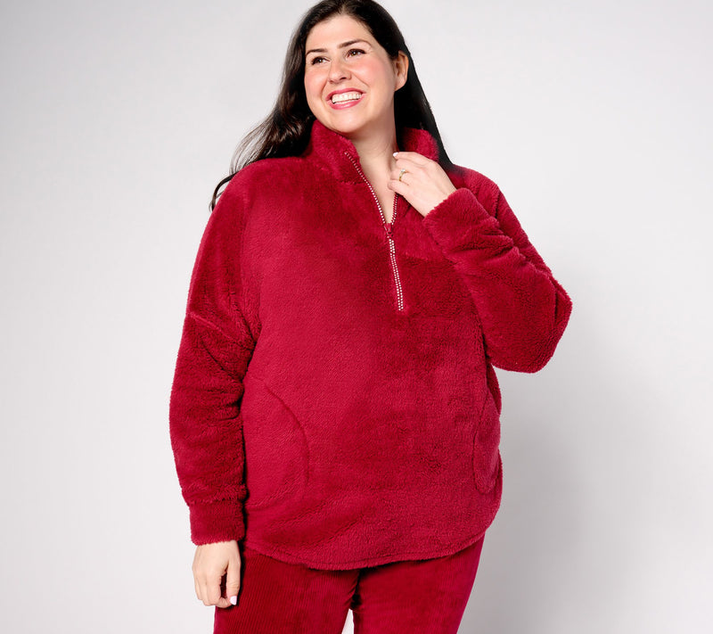 Quacker Factory Cozy Season Sherpa Fleece Half-Zip Top — View 2