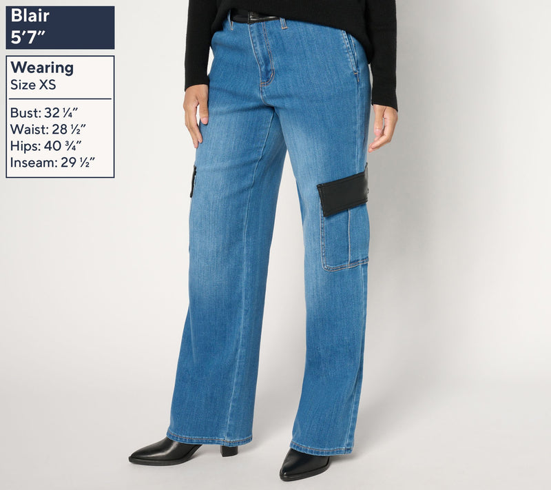 Peace Love World Black Label Regular Cargo Jean with Faux Leather — View 7
