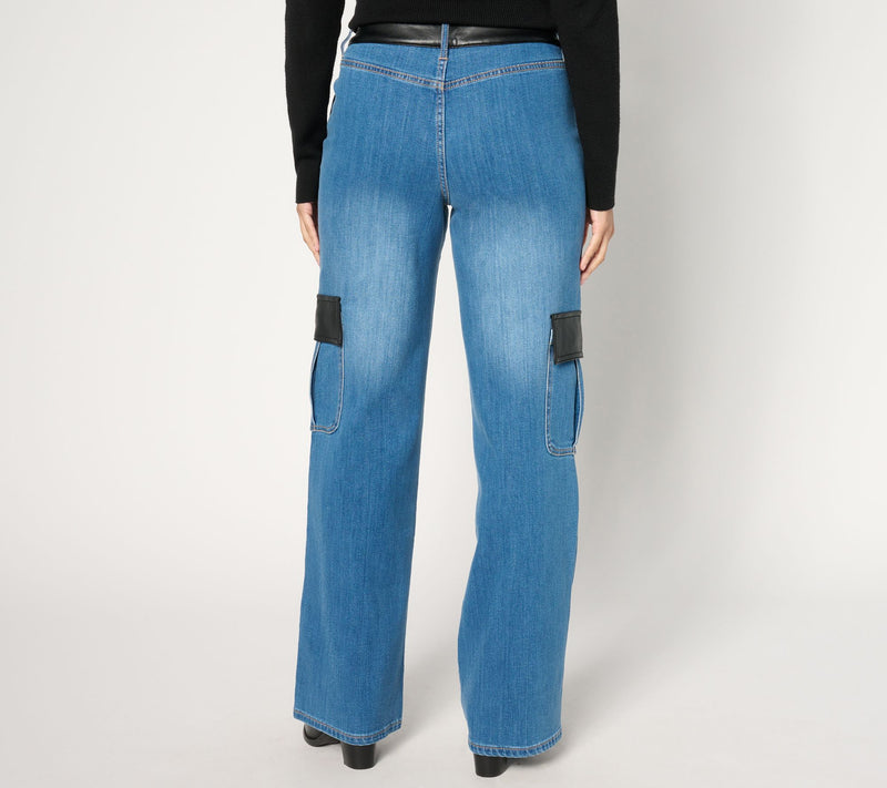 Peace Love World Black Label Petite Cargo Jean with Faux Leather — View 8