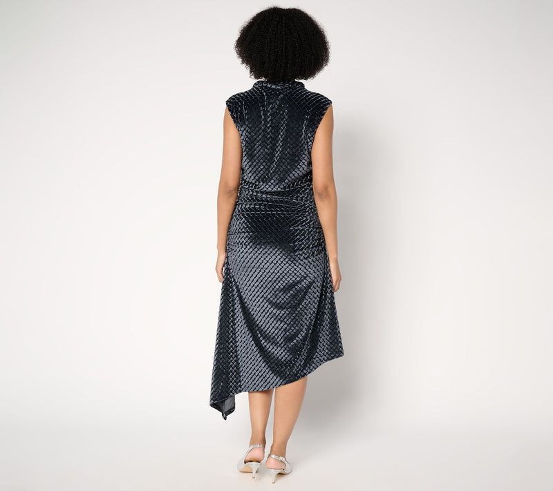 Destination 365 Petite Velvet Mock Neck Side Gathered Midi Dress — View 9