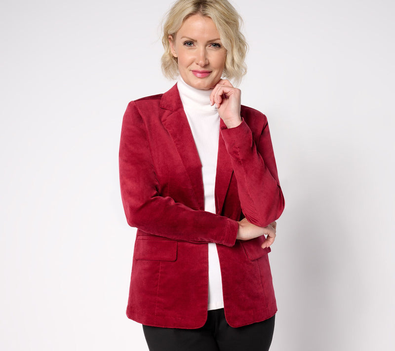 Denim & Co. Regular Stretch Velvet One Button Blazer — View 5