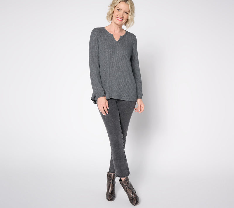 Denim & Co. Regular Shimmer Waffle Split Neck A-Line Tunic — View 9