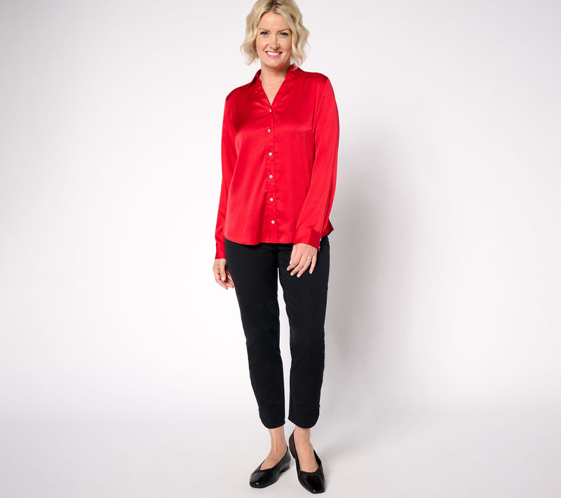 Denim & Co. Satin Long-Sleeve Button-Front Top — View 4