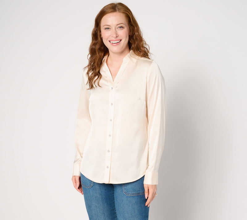 Denim & Co. Satin Long-Sleeve Button-Front Top — View 11