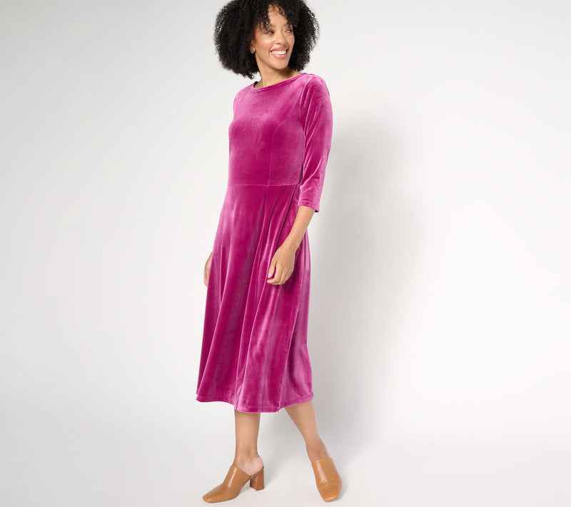 Denim & Co. Regular Knit Velvet Round Neck Midi Dress — Main view