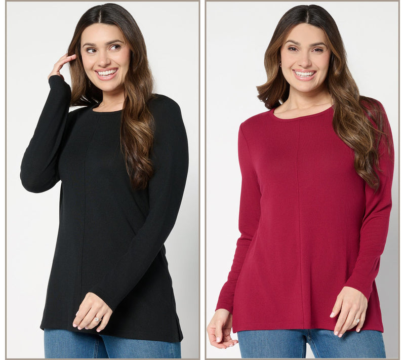 Denim & Co. Essentials Heavenly Jersey 2-Pack Long Sleeve Tunics — Main view