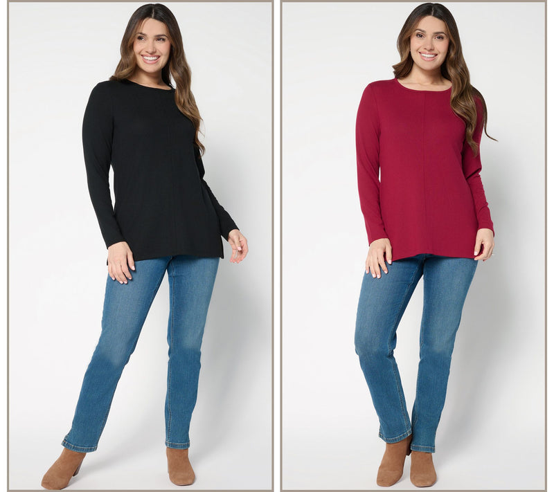 Denim & Co. Essentials Heavenly Jersey 2-Pack Long Sleeve Tunics — View 11