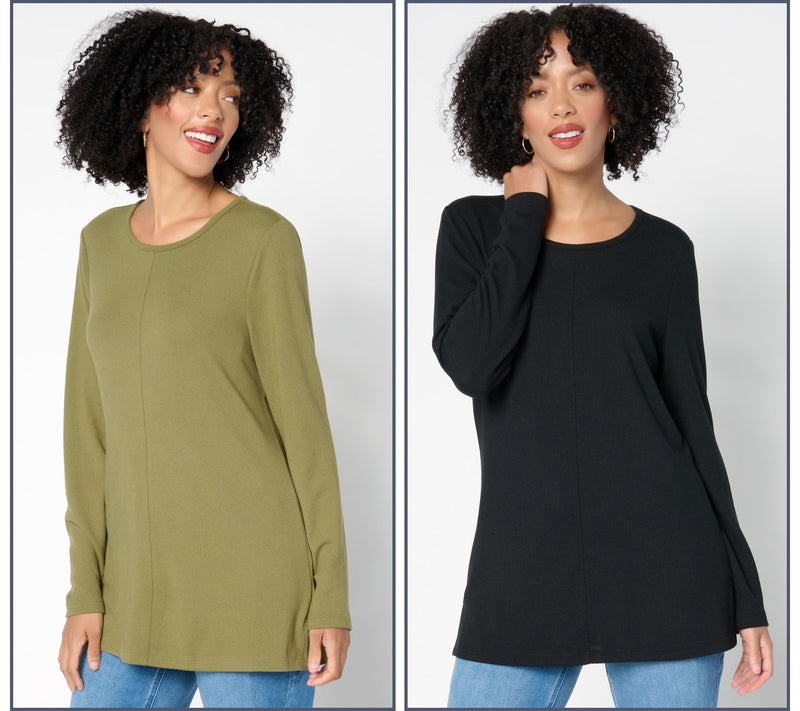 Denim & Co. Essentials Heavenly Jersey 2-Pack Long Sleeve Tunics — View 3