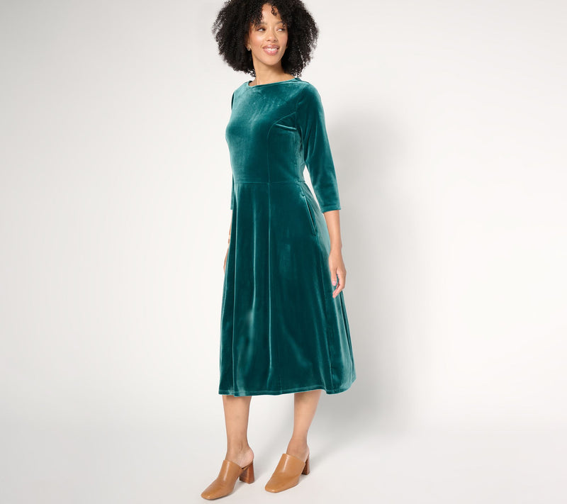 Denim & Co. Petite Knit Velvet Round Neck Midi Dress — View 10