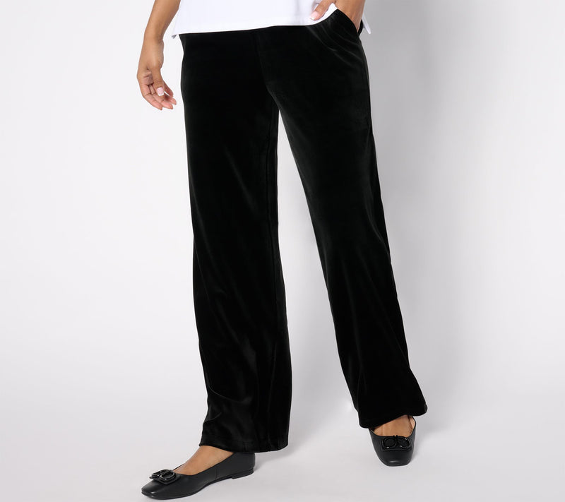 Denim & Co. Regular Knit Velvet Full Length Wide Leg Pant — View 3