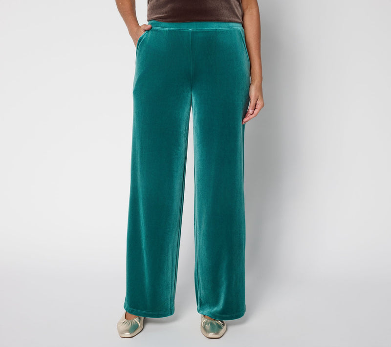 Denim & Co. Regular Knit Velvet Full Length Wide Leg Pant — View 16