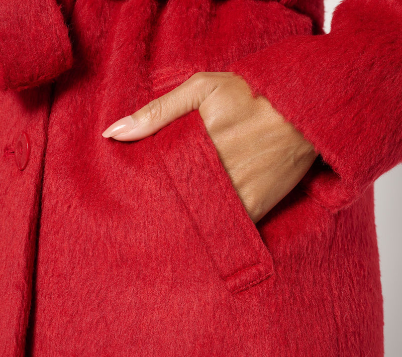Susan Graver Regular Faux Wool Double Breasted Coat with Tie — View 10