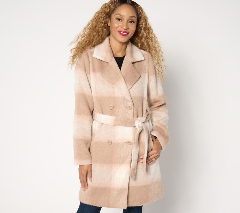 Susan Graver Regular Faux Wool Double Breasted Coat with Tie — View 5