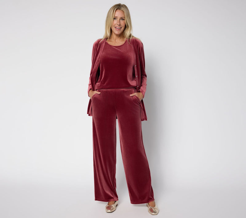 Denim & Co. Petite Knit Velvet Full Length Wide Leg Pant — View 11