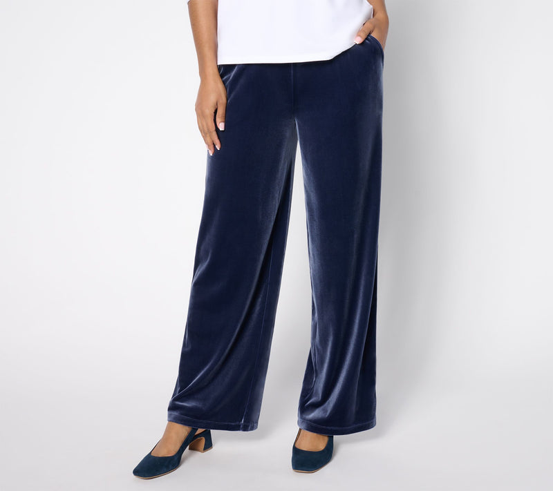 Denim & Co. Petite Knit Velvet Full Length Wide Leg Pant — View 7