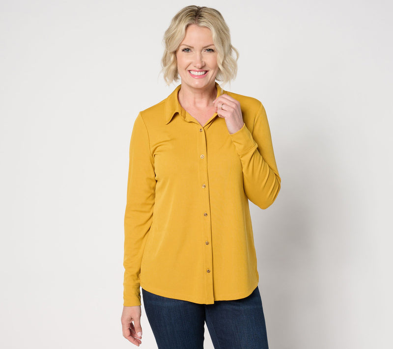 Denim & Co. Rib Knit Button-Front Collared Blouse — View 7