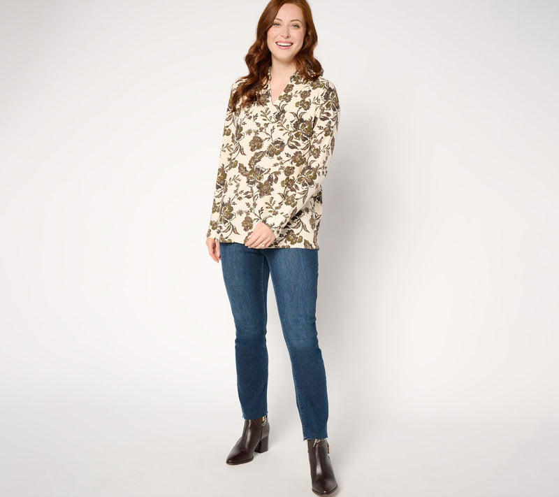 Denim & Co. Regular Printed Split V-Neck Tunic — View 3