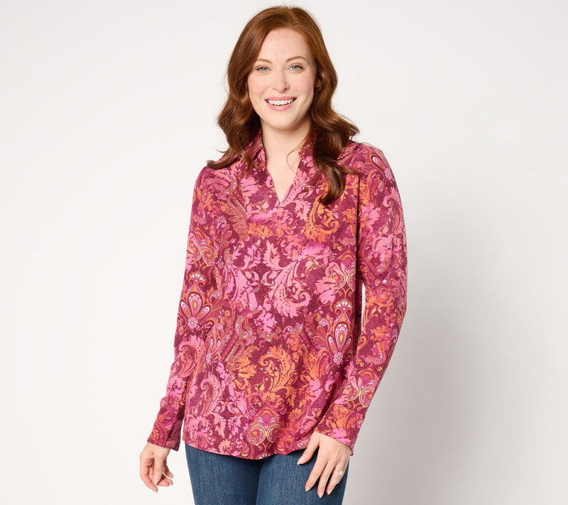 Denim & Co. Regular Printed Split V-Neck Tunic — View 9