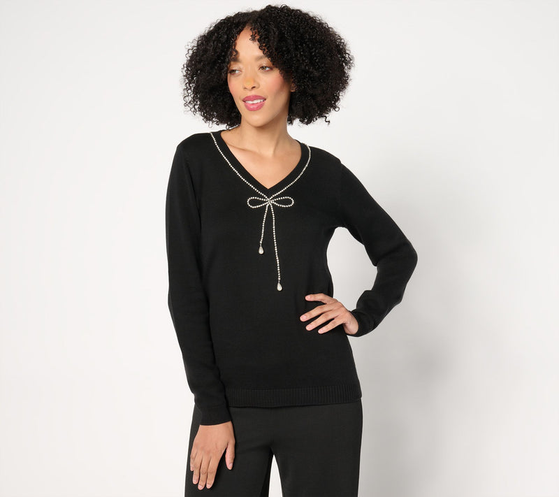 Joan Rivers Red Carpet Soft Chic Sweater with Rhinestone Bow — View 9