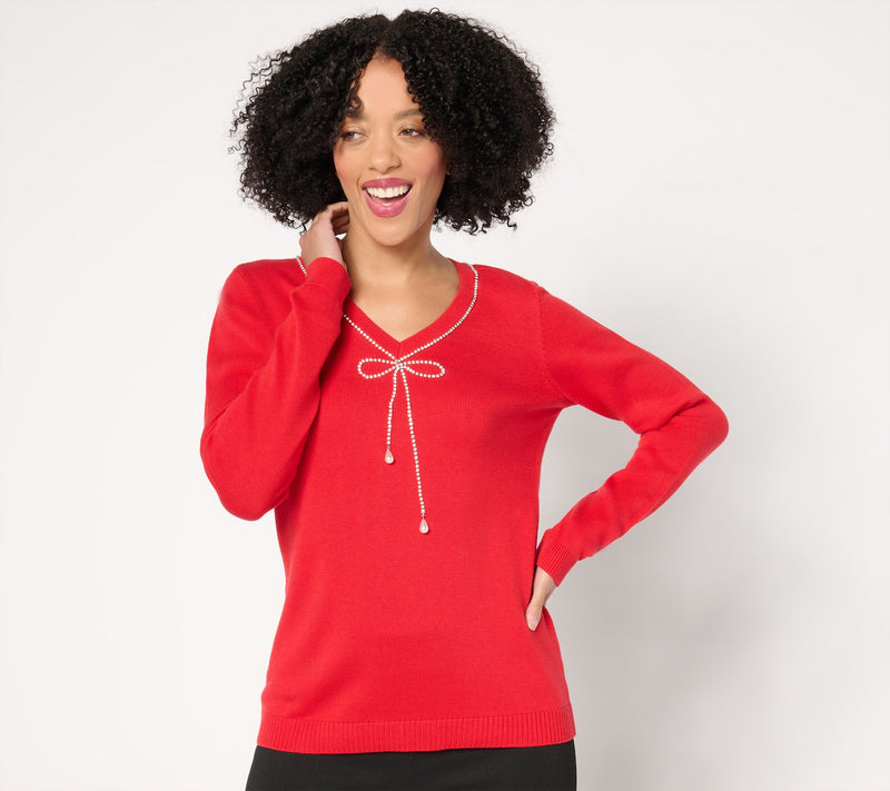 Joan Rivers Red Carpet Soft Chic Sweater with Rhinestone Bow — View 7