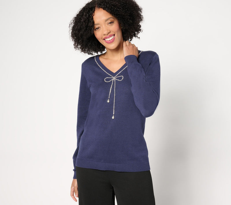 Joan Rivers Red Carpet Soft Chic Sweater with Rhinestone Bow — Main view