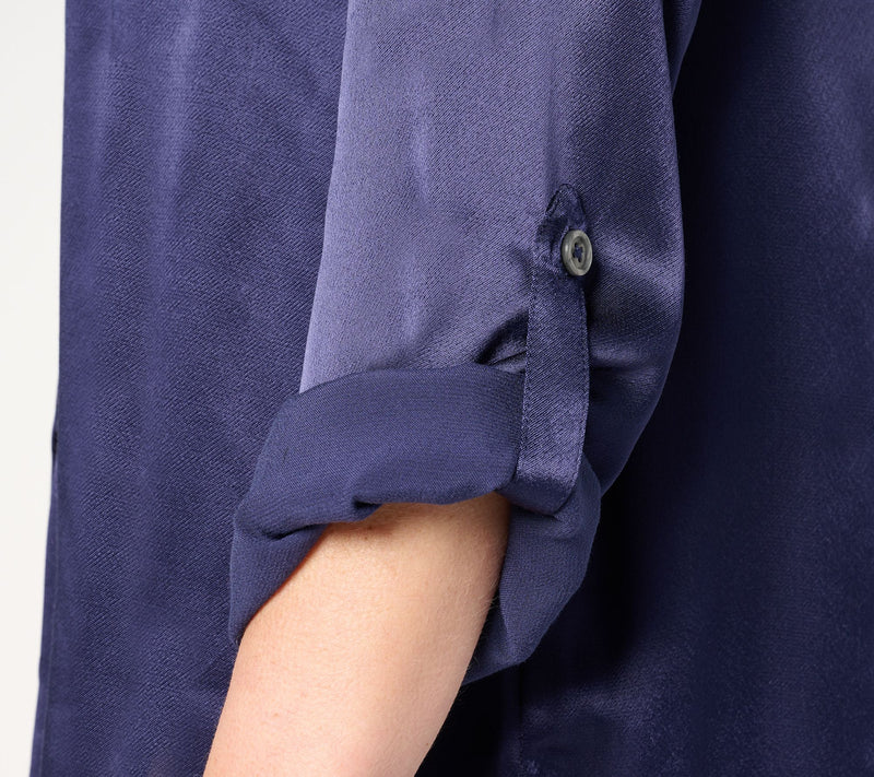 Joan Rivers Satin Button-Front Shirt with Chest Pockets — View 4