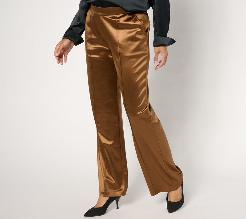 Isaac Mizrahi Live! Regular Always Isaac Knit Satin Wide Leg Pants — Main view