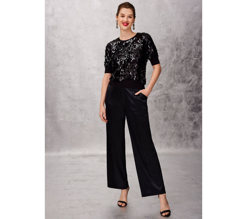 Isaac Mizrahi Live! Petite Always Isaac Knit Satin Wide Leg Pants — View 6