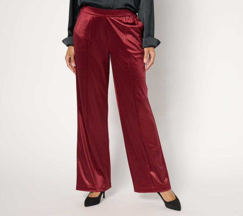 Isaac Mizrahi Live! Petite Always Isaac Knit Satin Wide Leg Pants — Main view