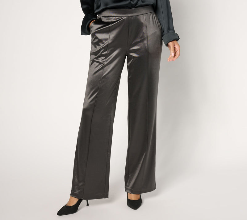Isaac Mizrahi Live! Petite Always Isaac Knit Satin Wide Leg Pants — View 16