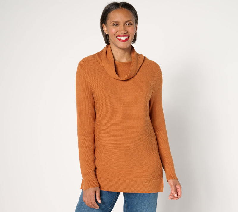 AnyBody Brushed Rib Cowl Neck Sweater with Side Slits — Main view